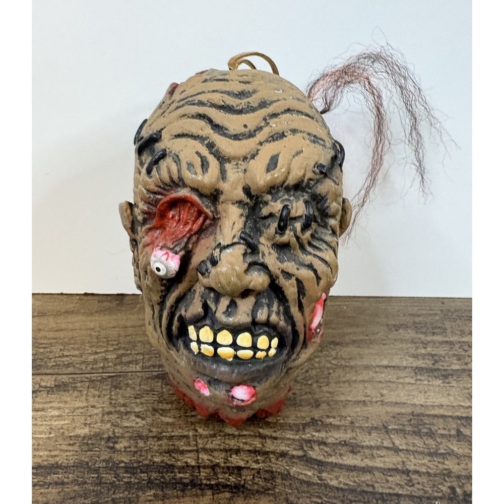 Vintage Rubber 5" Hanging Severed Stitched Face Zombie Voodoo Head Halloween